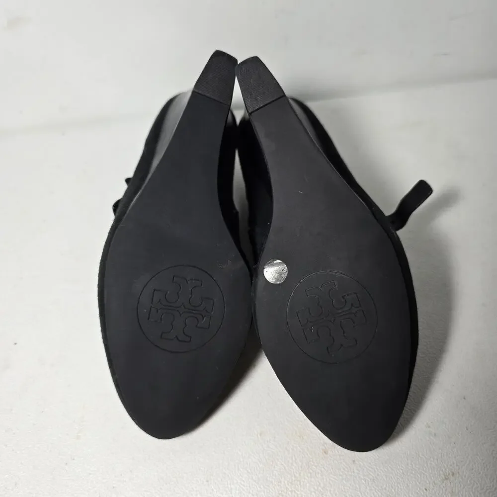 Tory Burch Womens Gabrielle Black Suede Wedge Ankle Boots Buckles 9 M